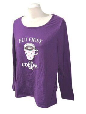 Mason Signature Cotton Purple Long-Sleeve Graphic Sleep Shirt "But First Coffee"